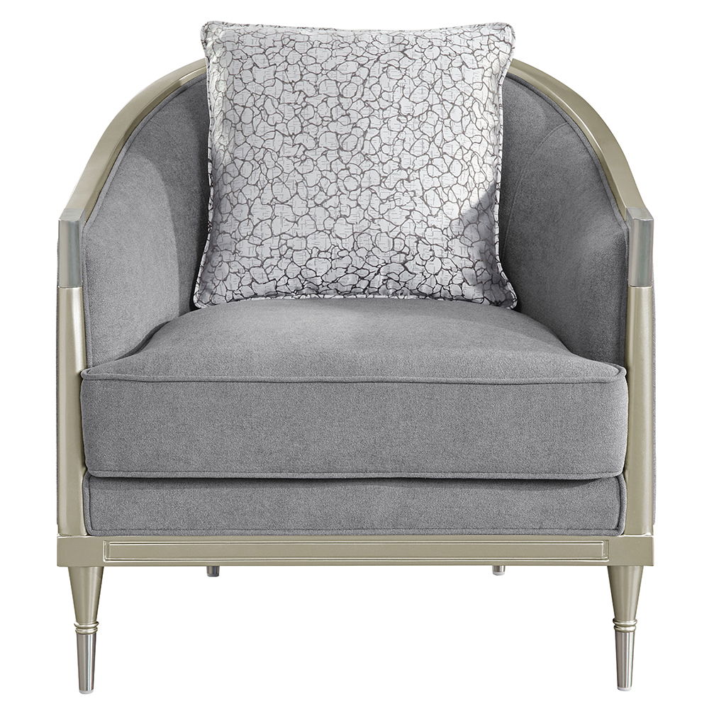 Fernando - Chair With Pillow - Gray Chenille & Champagne