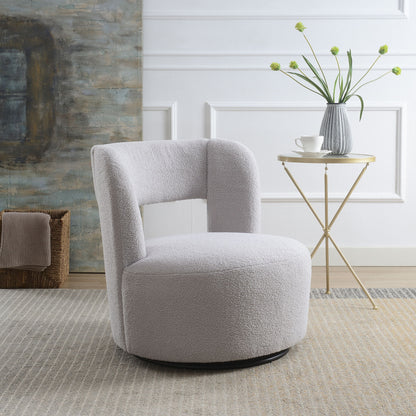 Swivel Comfy Round Barrel Chair With Soft Teddy Fabric For Living Room