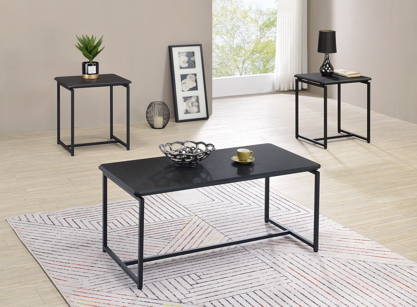 GT - 3 Piece Carbon Fiber Wrap Coffee Table And End Table (Set of 3)