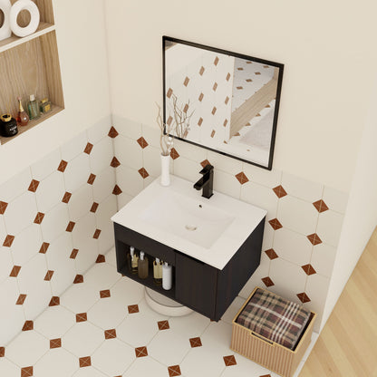 Wall Mounted Floating Bathroom Vanity With Open Shelf & Soft Close Door