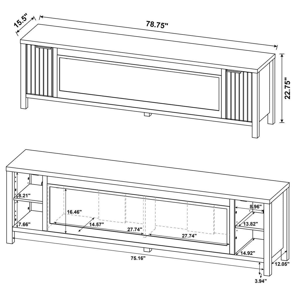 Alamitos - Electric Fireplace TV Stand With Flame Visualizer - Pine Wood