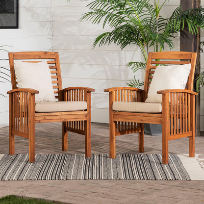 Modern 2 Piece Slat Back Patio Chairs With Cushions