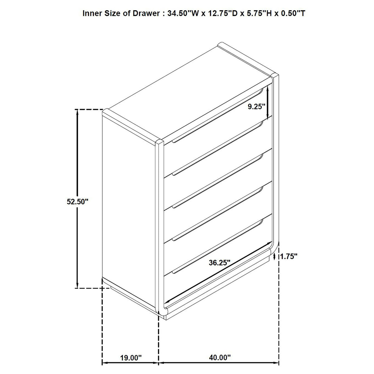 Bangor - 5 Drawer Bedroom Chest - Black