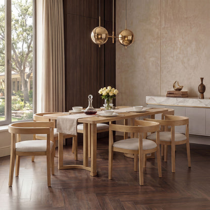 Rectangular Dining Table Set For 6 With Upholstered Barrel Back Chairs