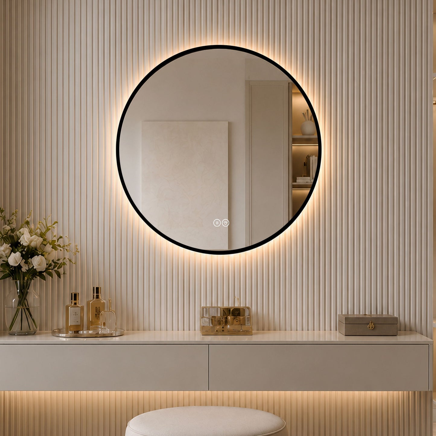 Round Framed Dimmable ED Bathroom Mirror With Anti Fog