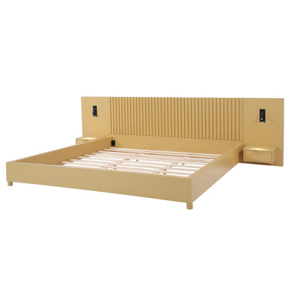 Platform Bed Frame With Built In Nightstands & Reading Lights