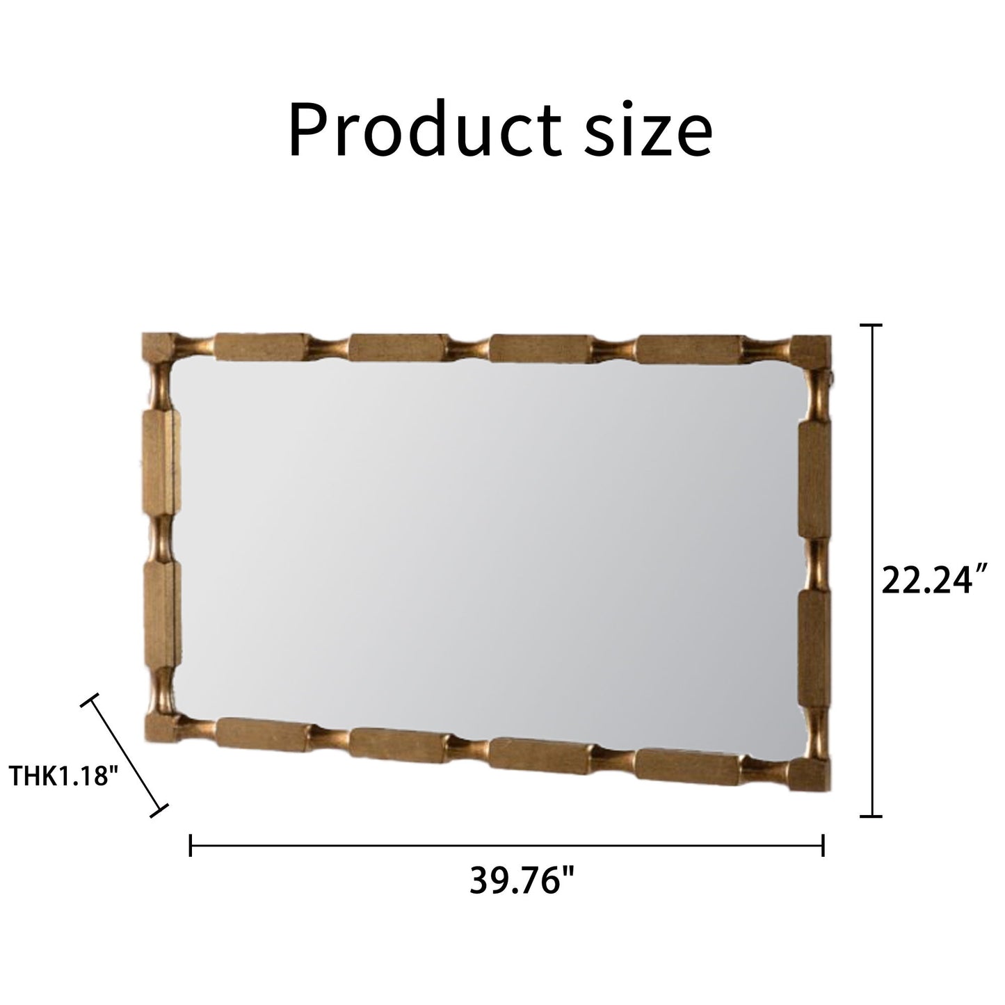 Rectangular Wall Mirror With Frame For Living Room - Gold