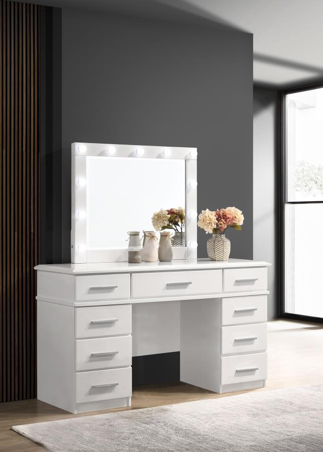 Felicity - 9-Drawer Vanity Table With Lighted Mirror - Glossy White