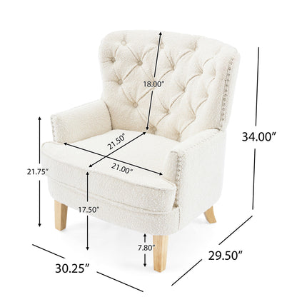 Vintage Style Club Chair, Granular Plush Fabric, Rubber Wood Legs - Almond