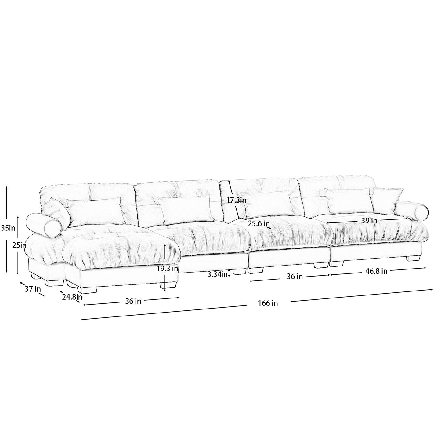 Super Comfort Oversized Modular Sectional Sofa With Movable Ottoman