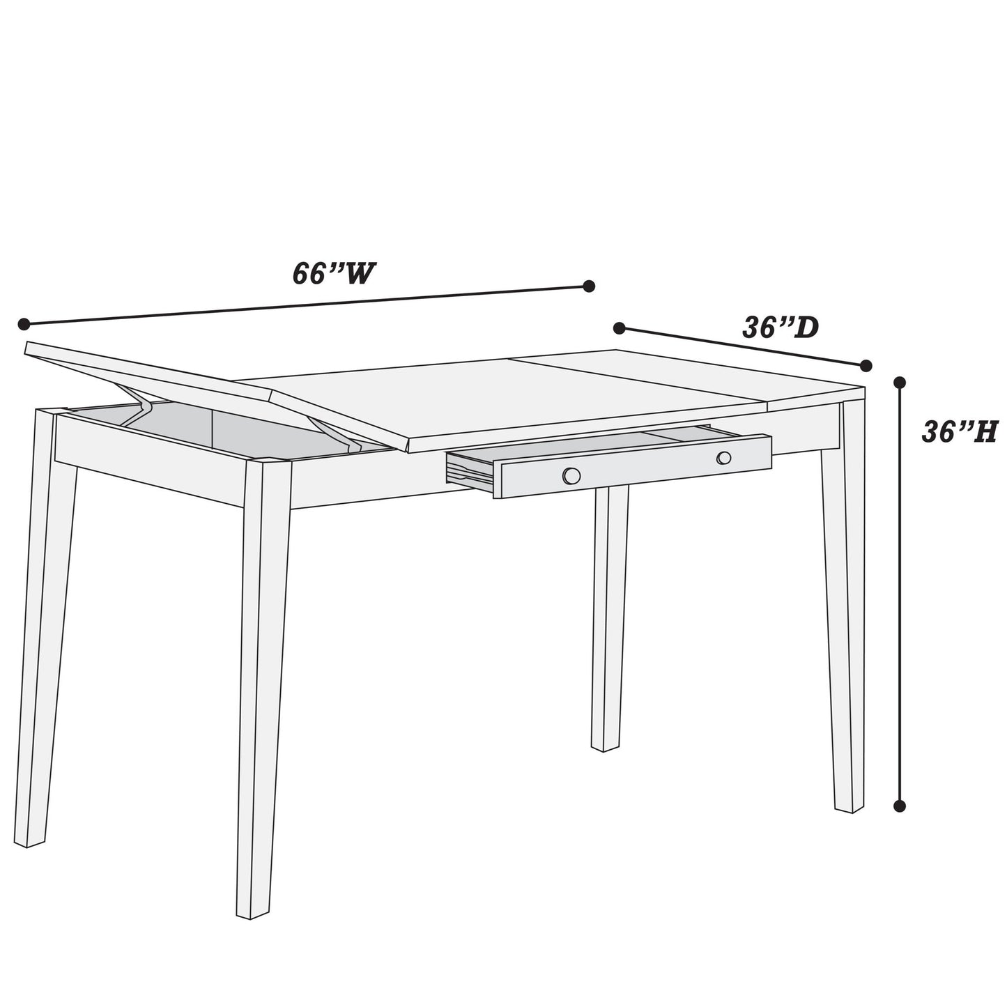 Counter Height Dining Table With Lift Top Storage And Front Drawer - Walnut