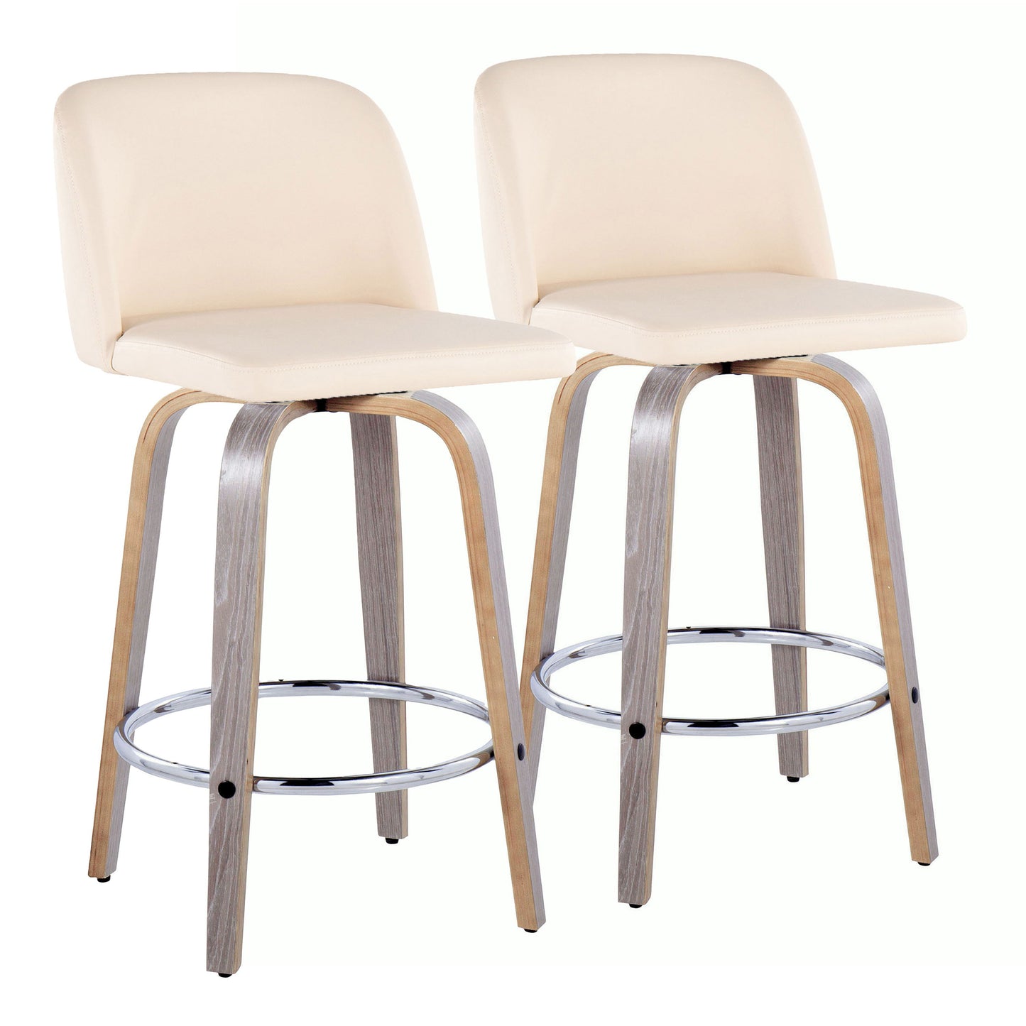 Toriano - Contemporary Fixed Height Counter Stool With Swivel & Round Footrest Modern Design (Set of 2)