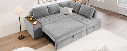 L Shaped Couch With Pull Out Bed And Storage Sectional Sleeper Sofa With Hidden Storage, Wide Armrest With Storage, For Living Room, Apartment, Bedroom, Office