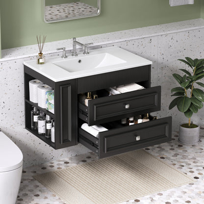 Wall Mounted Bathroom Vanity With 2 Drawers, Sink, Floating Storage Unit