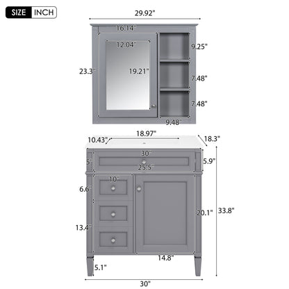 Bathroom Vanity With Medicine Cabinet, Royal Mirror Cabinet, Modern Bathroom Storage Cabinet With 2 Soft Closing Doors And 4 Drawers
