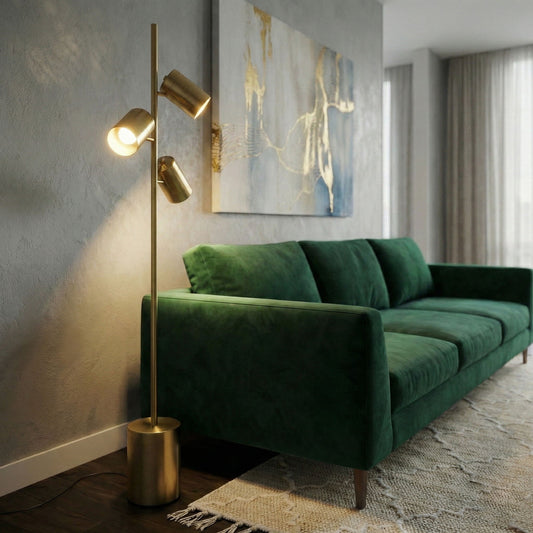 Harmony - Floor Lamp With Rotary Switch Triple Spots Block Base - Gold