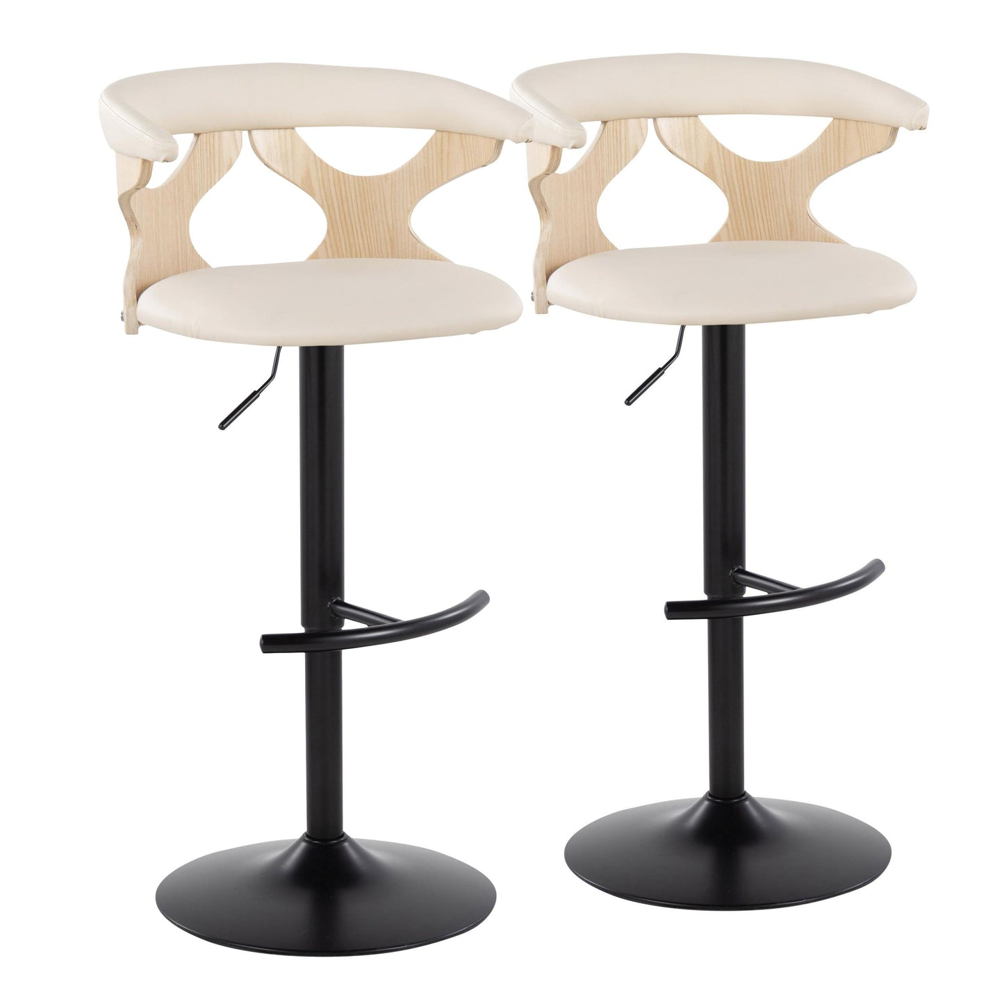 Gardenia - Contemporary Adjustable Barstool With Swivel With Rounded T Footrest (Set of 2)