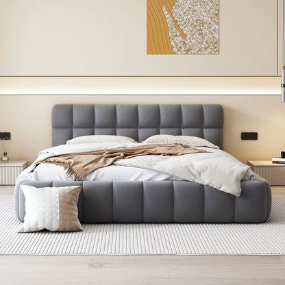 Upholstered Platform Bed With Thick, Grounded Bed With Solid Frame