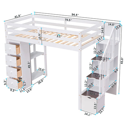 Loft Bed With Storage Drawers And Stairs With Shelves