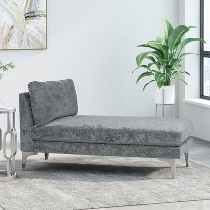 Fabric Upholstered Chaise Lounge With Iron Bracket Legs