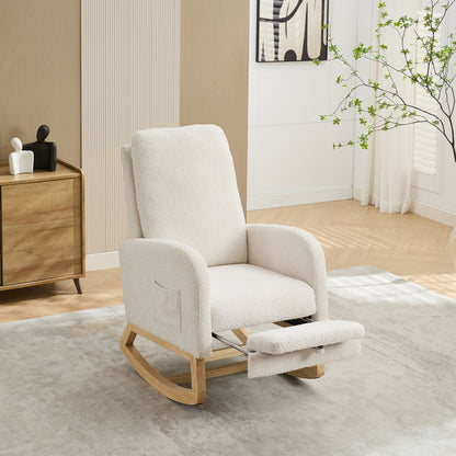 High Back Glider Rocking Chair With Retractable Footrest And Rubber Wood Legs