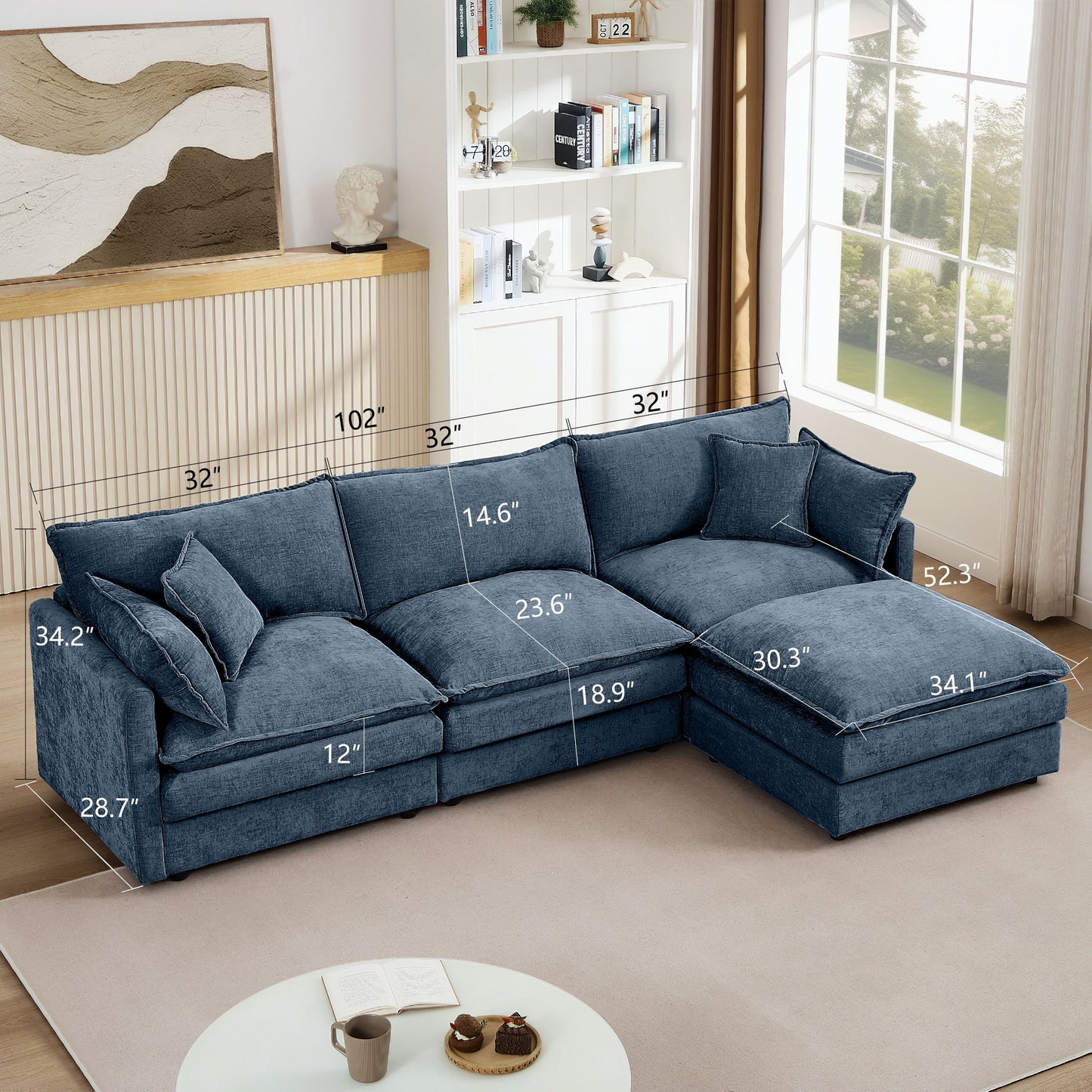 Modular L-Shaped Sectional Sofa With Movable Ottoman