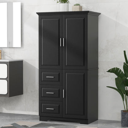Tall Wide Storage Cabinet With Doors, 3 Drawers