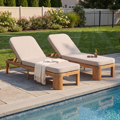 Outdoor Chaise Lounge With Cushion, 5 Position Adjustable Backrest