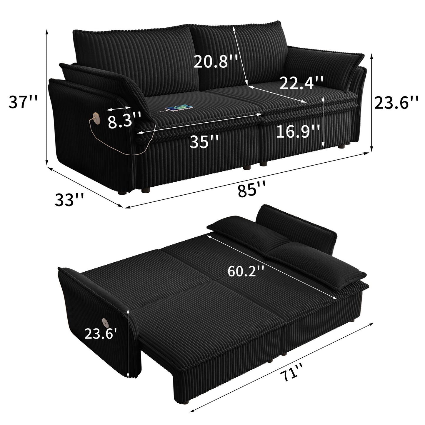 2 In 1 Convertible Sofa Bed, Multi Functional Living Room Furniture