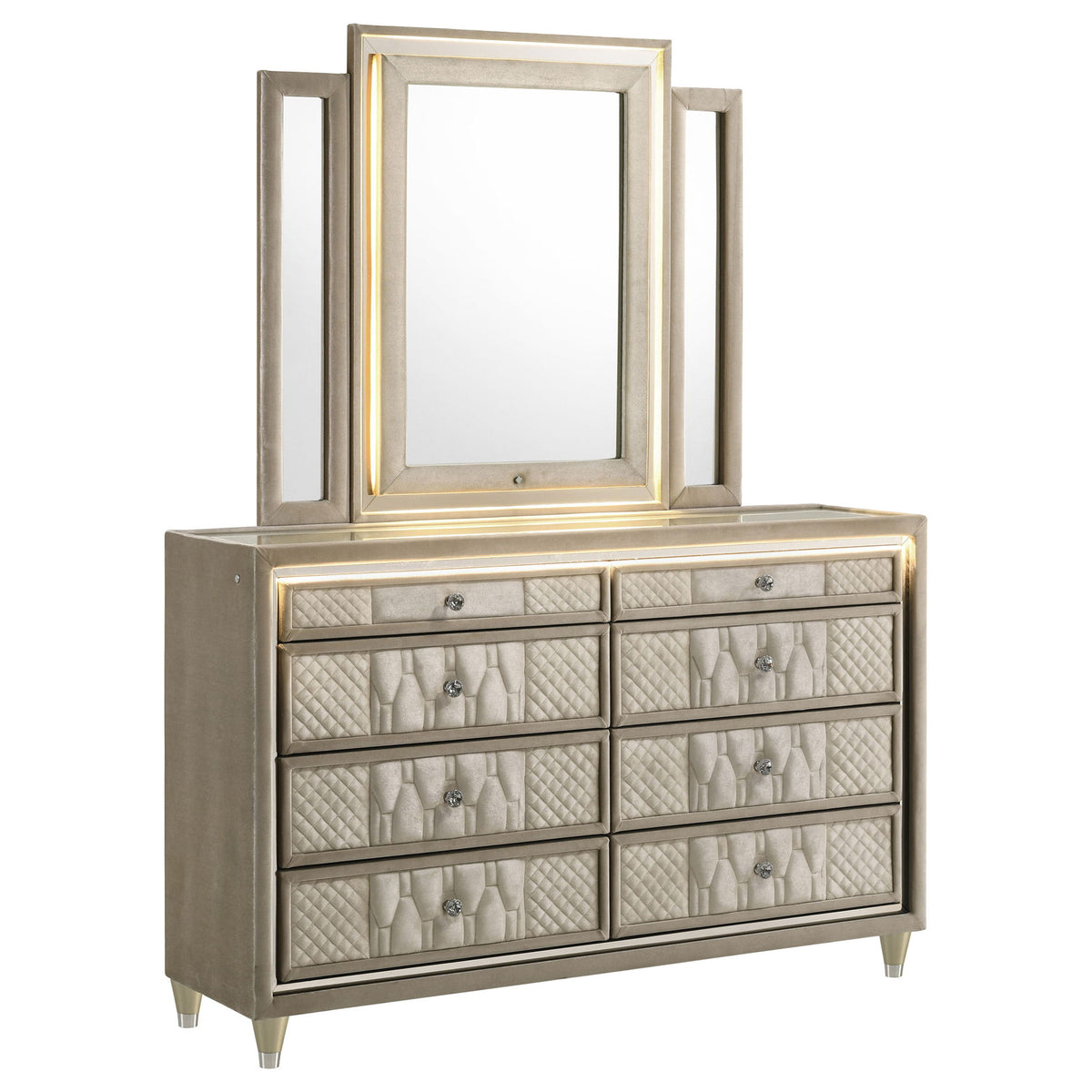 Mika - 8 Drawer LED Dresser With Mirror - Ivory