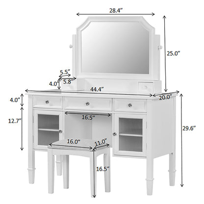 Elegant Makeup Vanity Desk With Adjustable Mirror And Storage And Construction - White