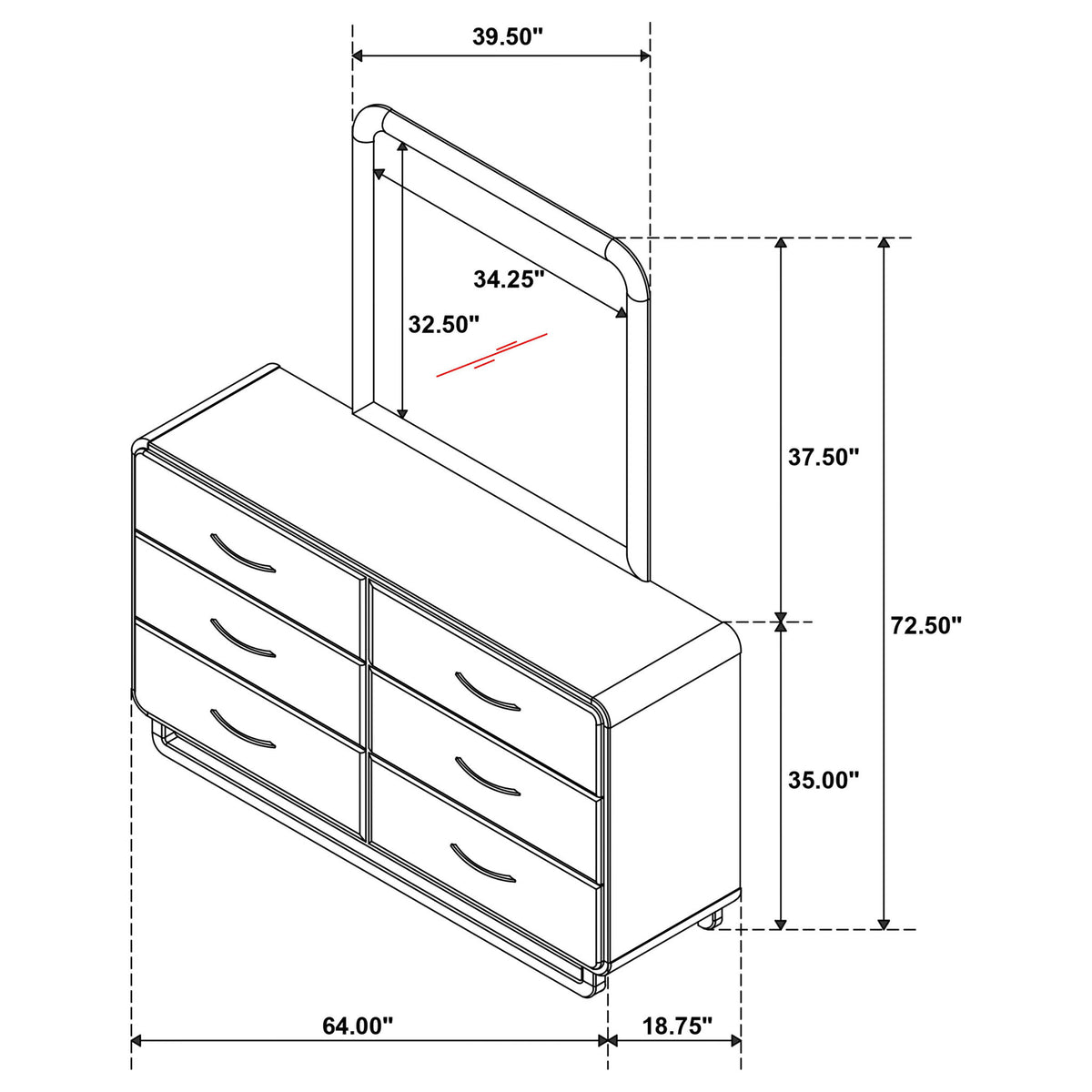 Bernardo - 6 Drawer Dresser And Mirror With Rounded Corners - Nutmeg Brown