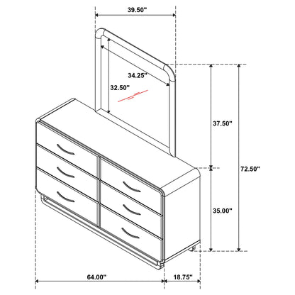 Bernardo - 6 Drawer Dresser And Mirror With Rounded Corners - Nutmeg Brown