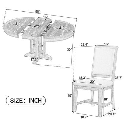 5 Piece Dining Set With Extendable Round Table And Upholstered Chairs