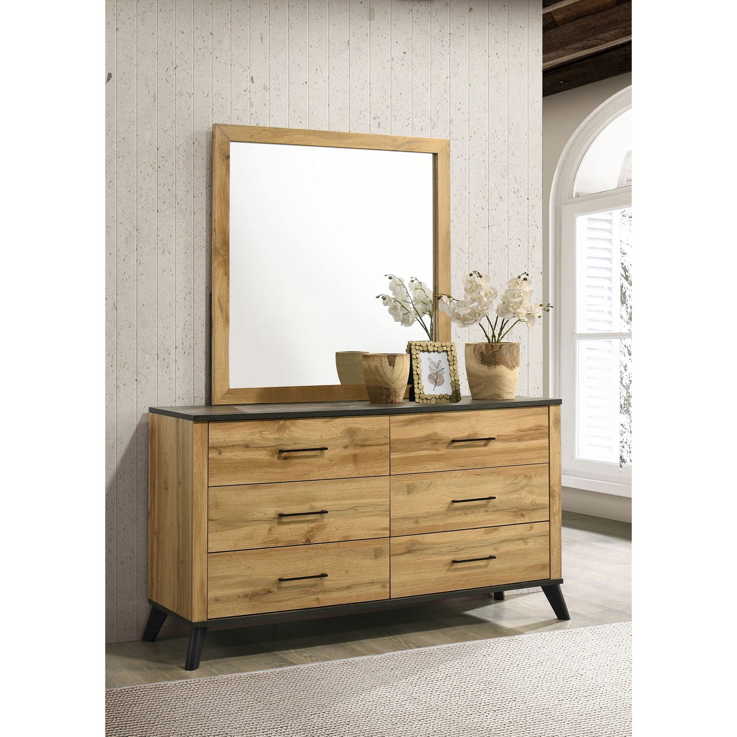 Georgina - 6 Drawer Dresser With Mirror - Natural Wood