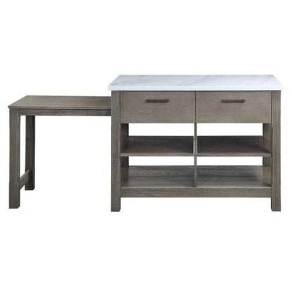 Feivel - Kitchen Island With Pull Out Table - Marble Top & Rustic Oak