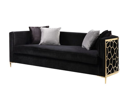 Fergal - Sofa With 4 Pillows - Black Velvet & Gold