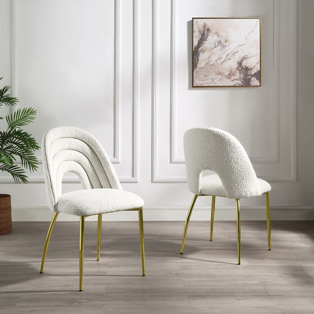 Fadri - Side Chair (Set of 2) - Teddy Sherpa & Mirrored Gold