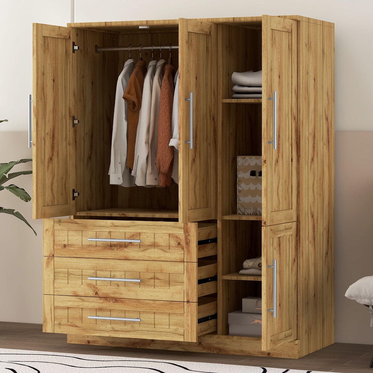 4 Door Wardrobe Armoire With 3 Drawers