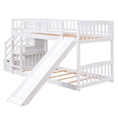 Twin Over Twin Stairway Bunk Bed With Two Drawers And Slide