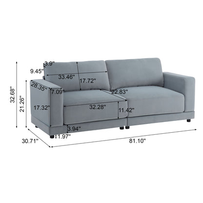 Modern Square Arm Sofa With Soft Fabric Upholstery, Deep Cushions