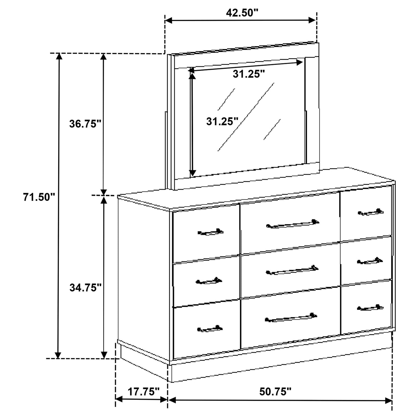 Edmondson - 9 Drawer Dresser With Mirror - Natural / Gray