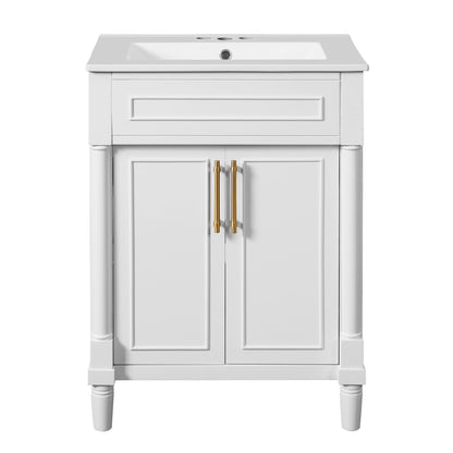 Bathroom Vanity With Integrated Sink, 2 Door Cabinet, Single Sink For Small To Medium Bathrooms