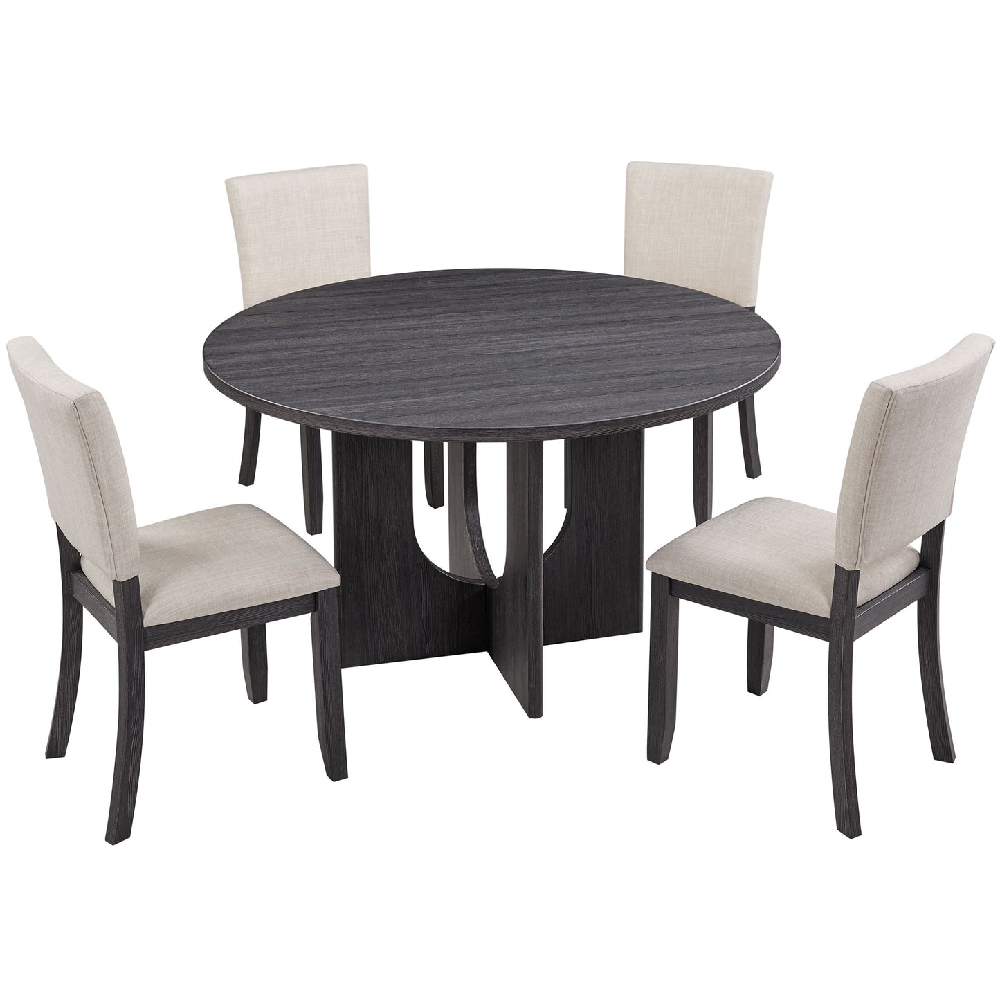 Round Dining Set With 4 Upholstered Dining Chairs