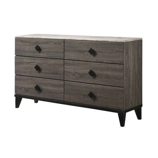 Avantika - Faux Marble Top Rustic Dresser - Gray / Marble / Oak