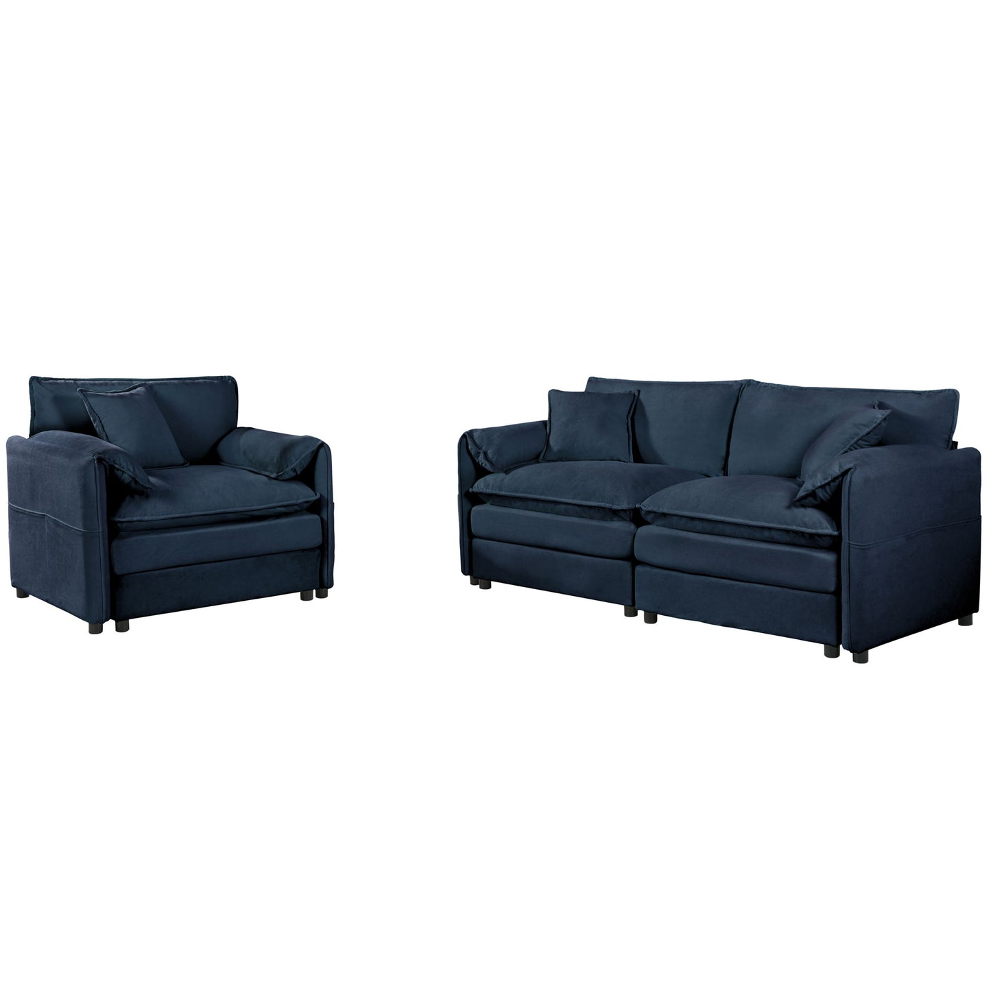 Modern Upholstered Chenille Loveseat And Armchair Set With Pillows