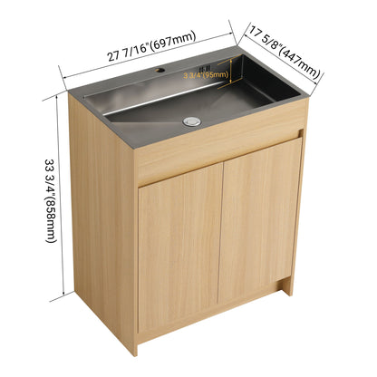 28" Freestanding Bathroom Vanity With Sink, Soft Close Doors - Oak