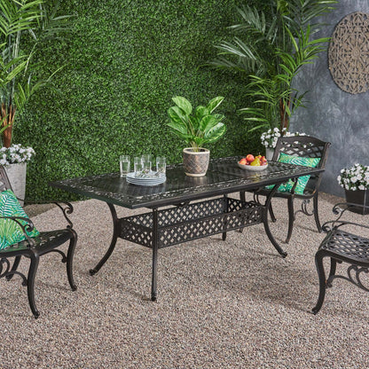 Outdoor Extendable Aluminum Dining Table With Pattern Table Top And Curved Legs - Copper