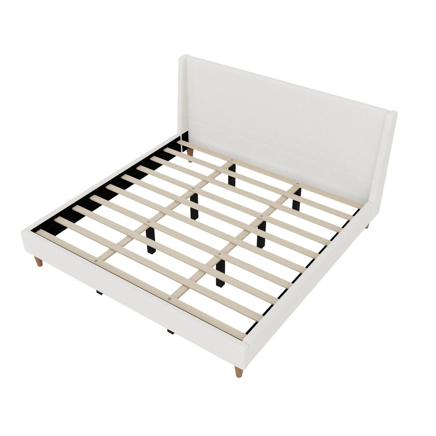 Upholstered Modern Platform Bed With Wingback Headboard