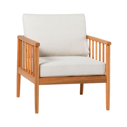 Contemporary Cushioned Eucalyptus Wood Patio Accent Chair - Natural